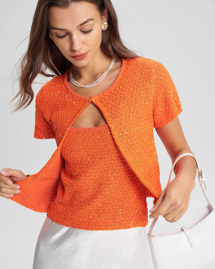 Orange Round Neck Single Button Cardigan