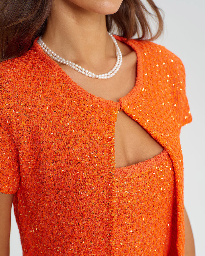 Orange Round Neck Single Button Cardigan