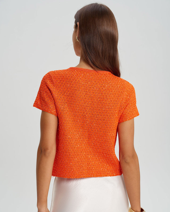 Orange Round Neck Single Button Cardigan