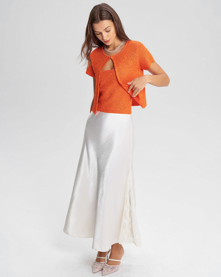 Orange Round Neck Single Button Cardigan