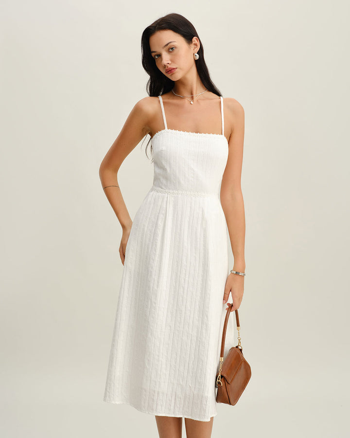 White Pocket A-Line Slip Midi Dress