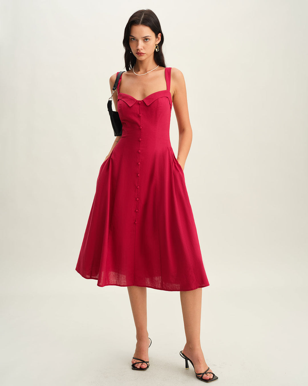Red Sweetheart Neck Slip Midi Dress