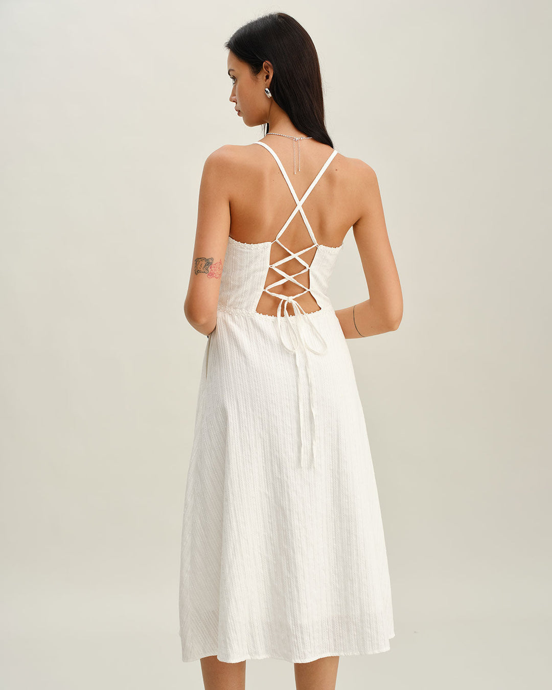 White Pocket A-Line Slip Midi Dress