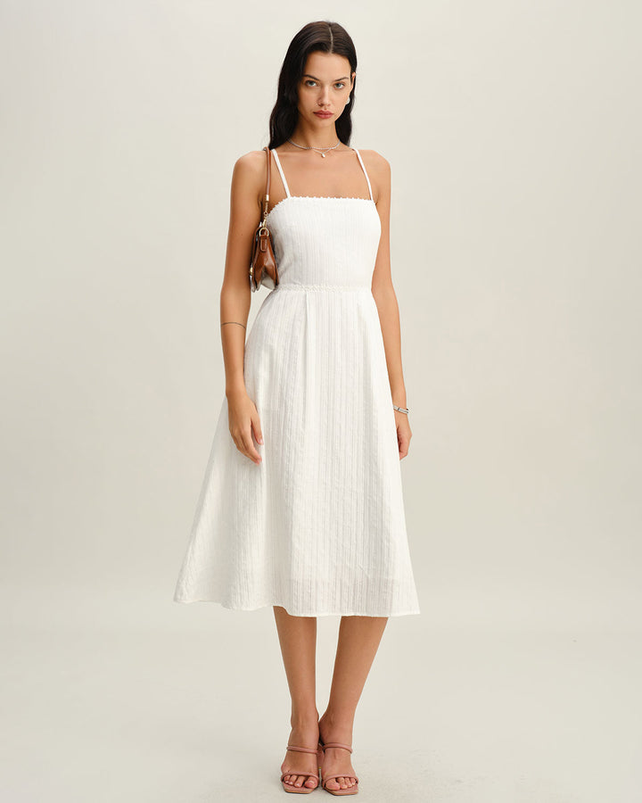 White Pocket A-Line Slip Midi Dress