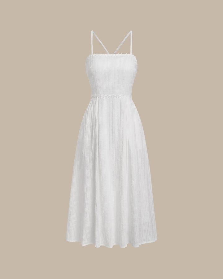 White Pocket A-Line Slip Midi Dress