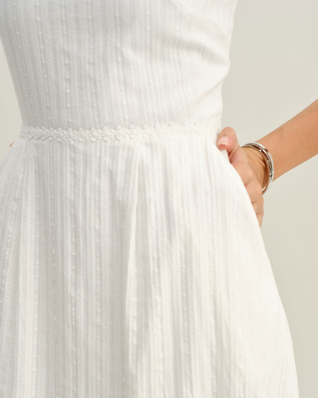 White Pocket A-Line Slip Midi Dress