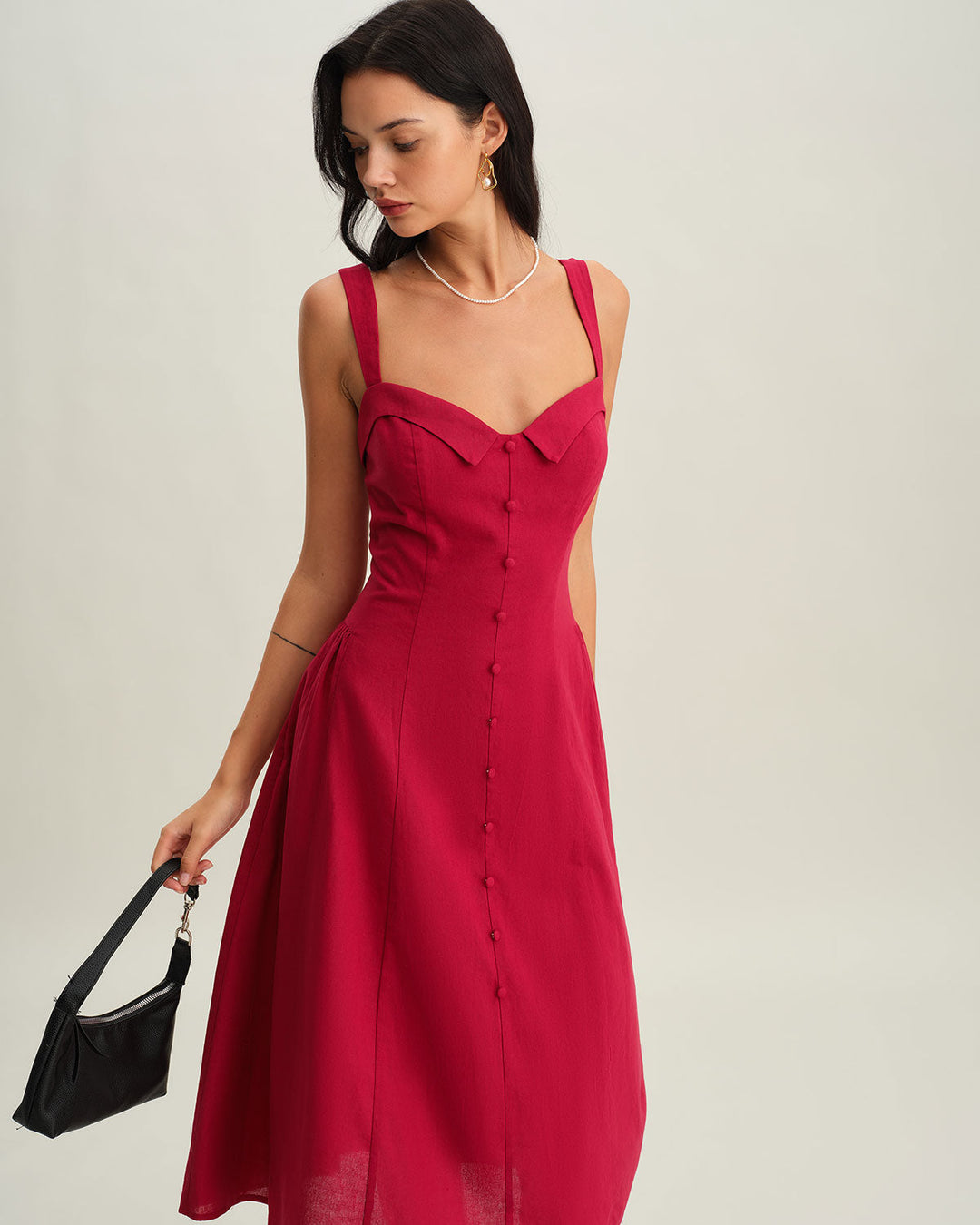 Red Sweetheart Neck Slip Midi Dress