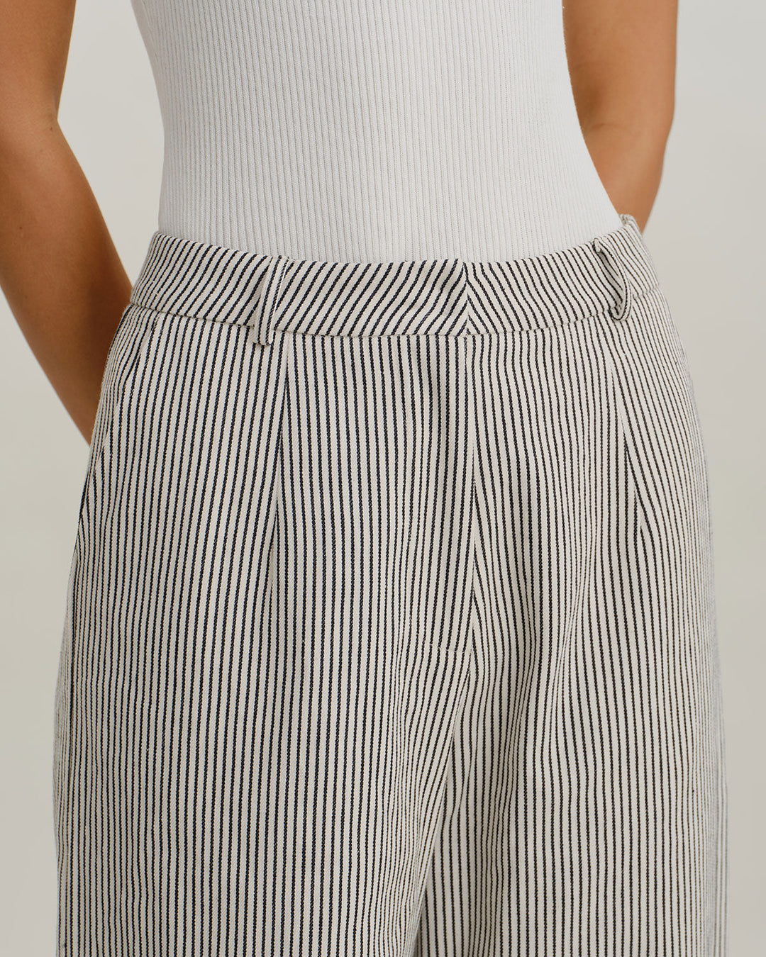 Black Striped Natural Waisted Pants