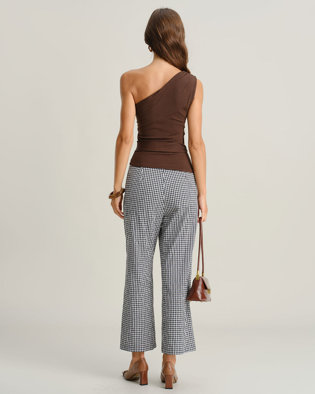 Black Plaid Natural Waisted Straight Pants