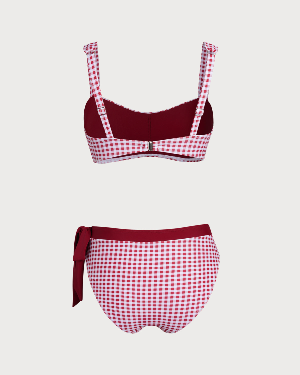 Wine Red Plaid Bandeau Bikini Set