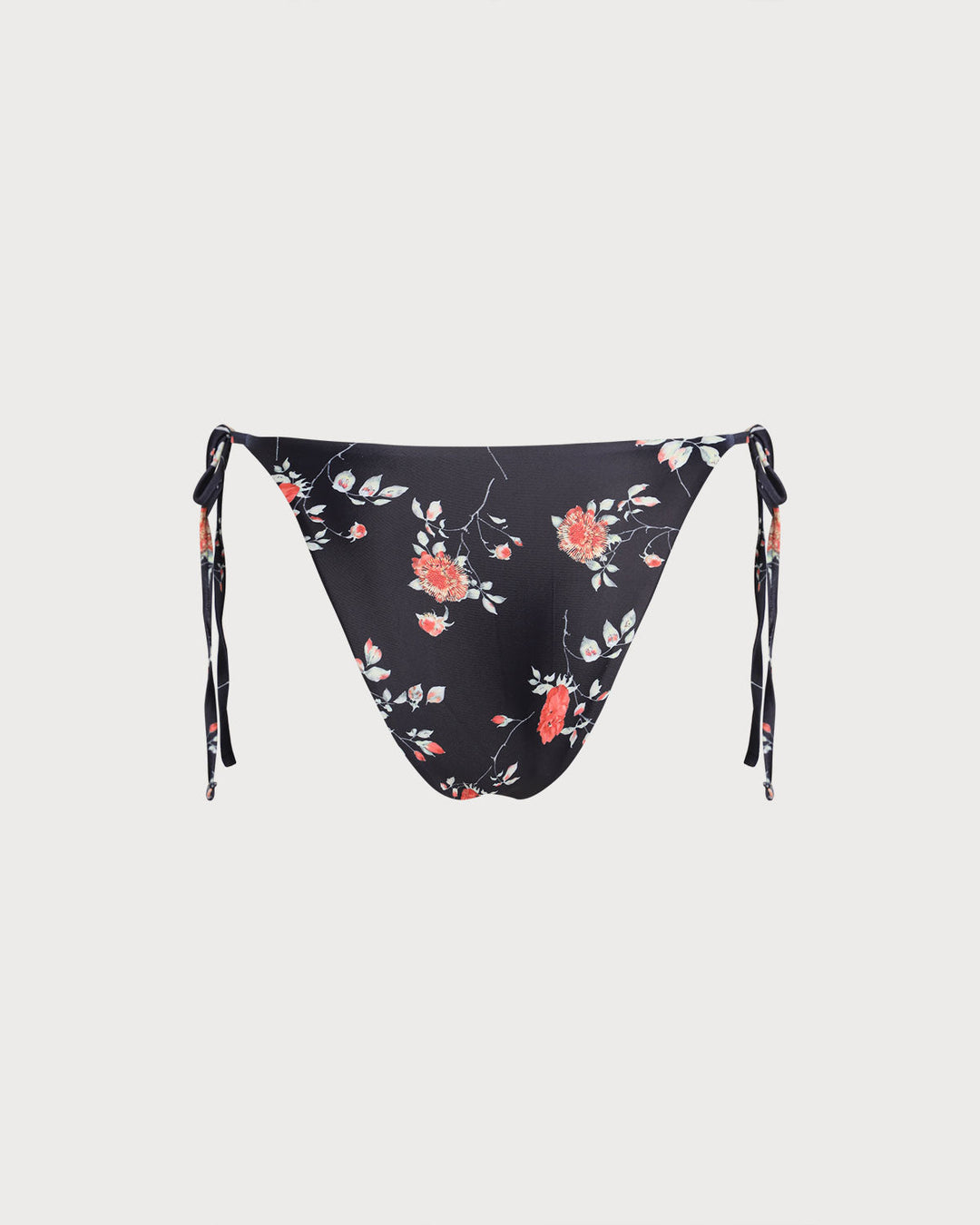 Black Floral Drawstring Bikini Bottom