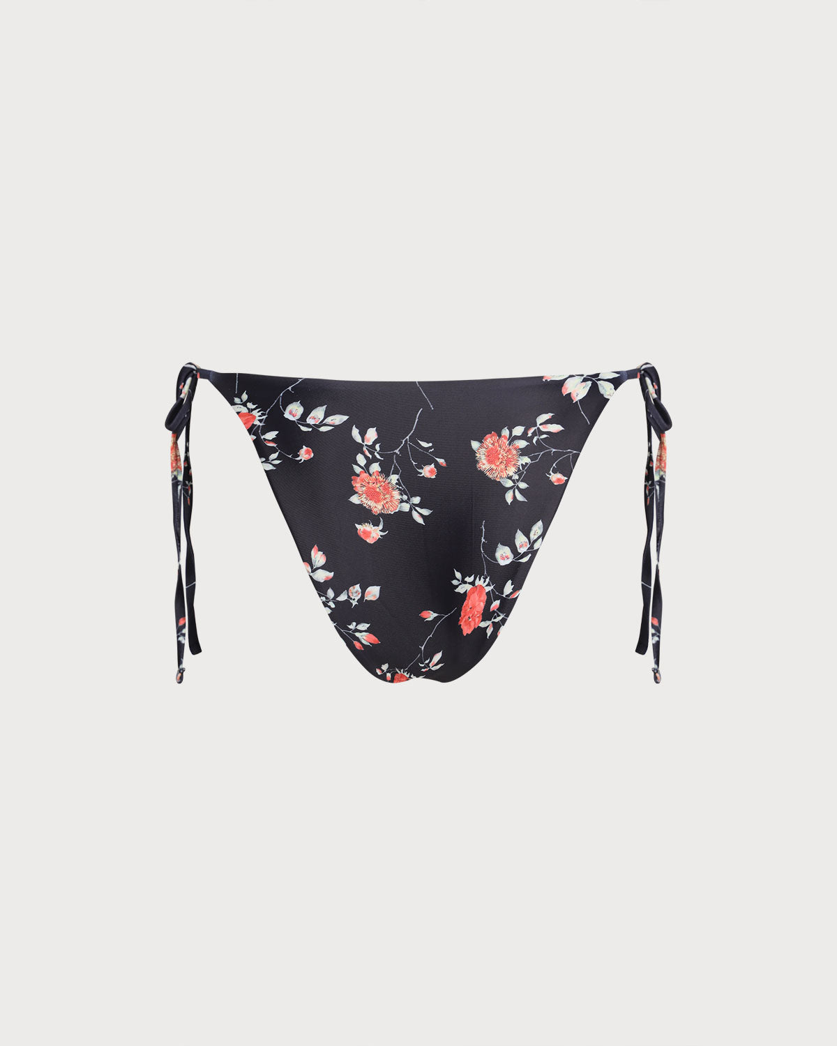 Black Floral Drawstring Bikini Bottom