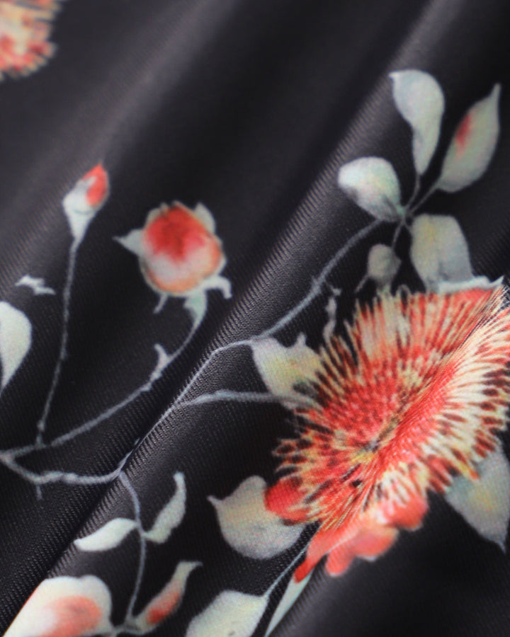 Black Floral Drawstring Bikini Bottom