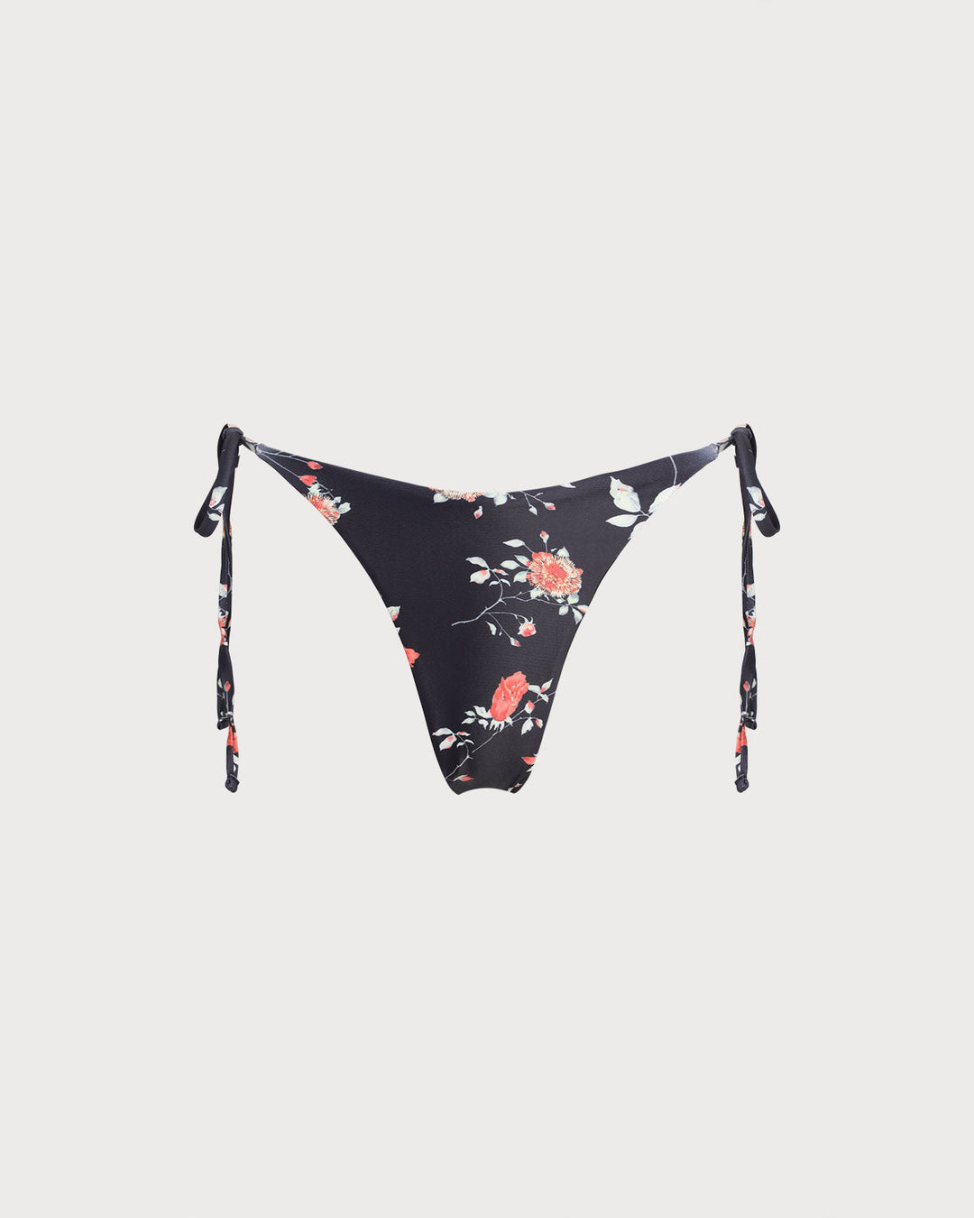Black Floral Drawstring Bikini Bottom