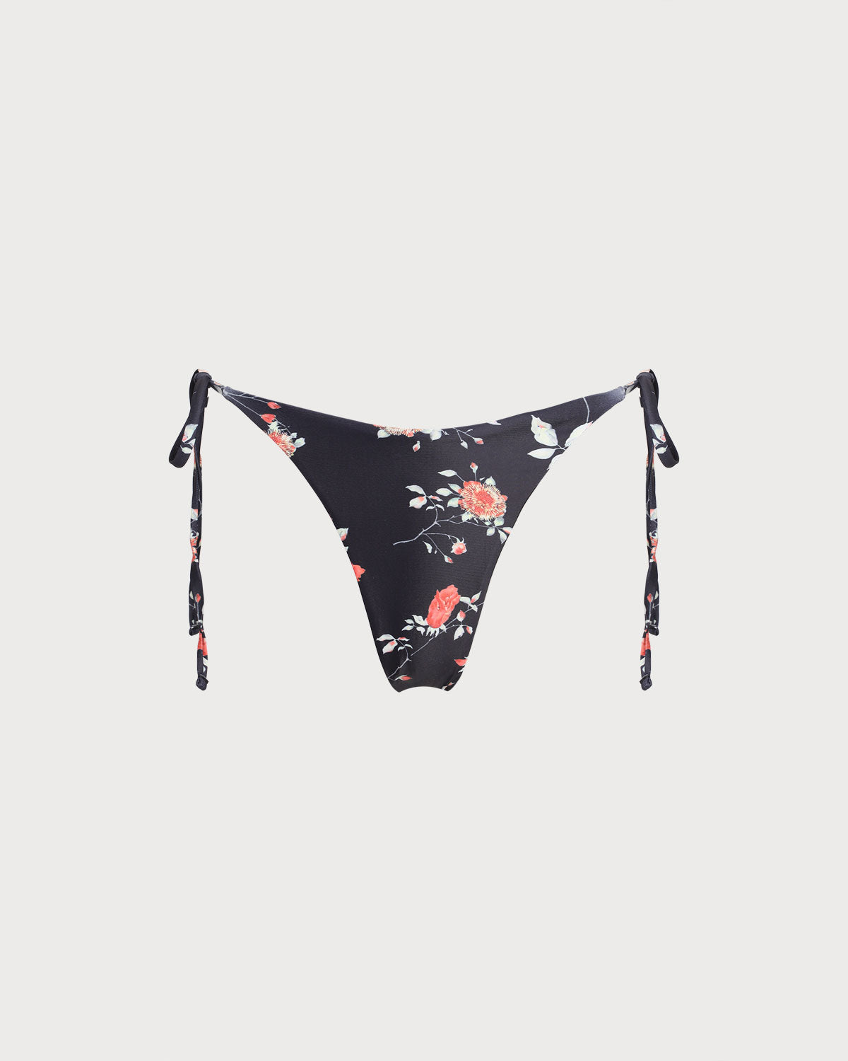 Black Floral Drawstring Bikini Bottom