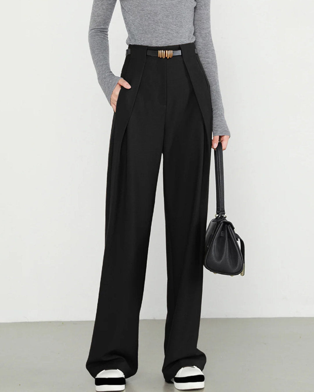 Black Natural Waisted Straight Pants