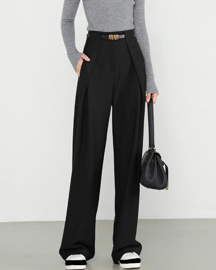 Black Natural Waisted Straight Pants