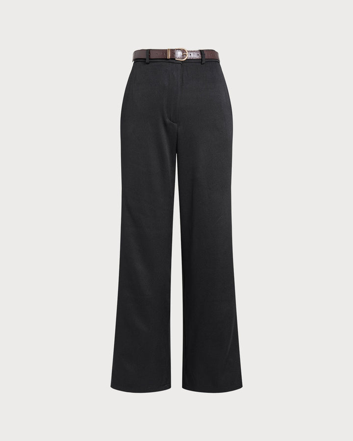 Black Straight Belted Pants