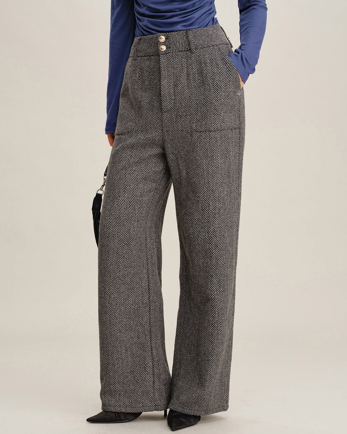 Grey Tweed Straight Pants