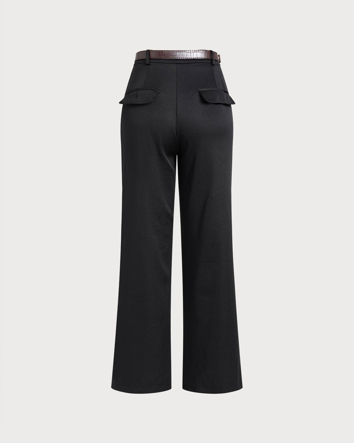 Black Straight Belted Pants
