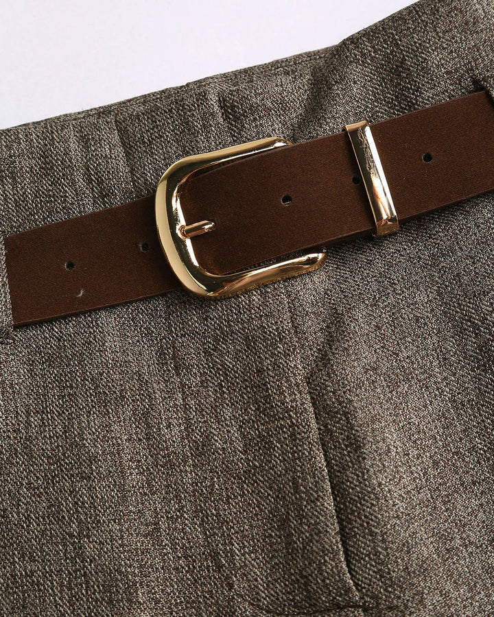 Grey Belted Straight Pants