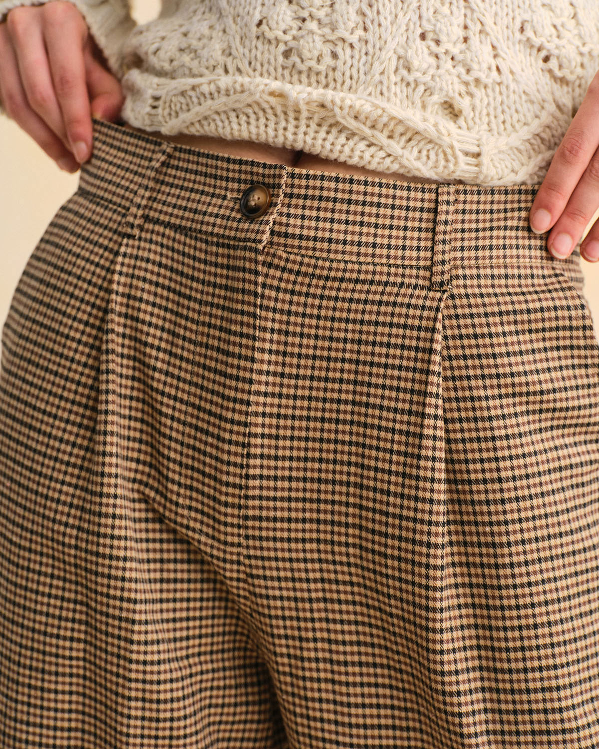 Brown Plaid Straight Pants