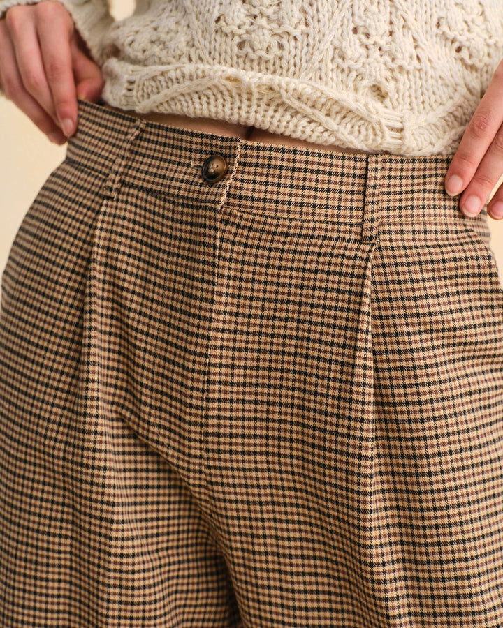 Brown Plaid Straight Pants