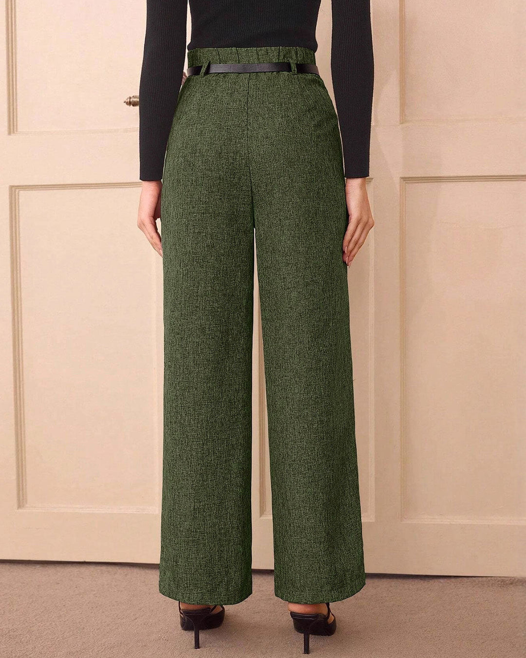Green Belted Straight Casual Pants