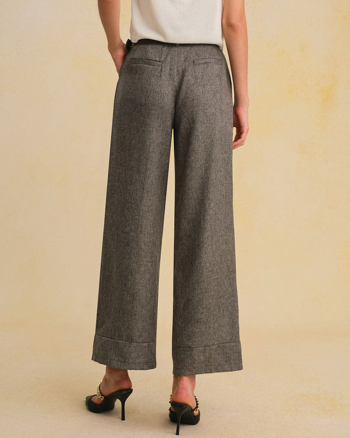 Grey Belted Straight Pants
