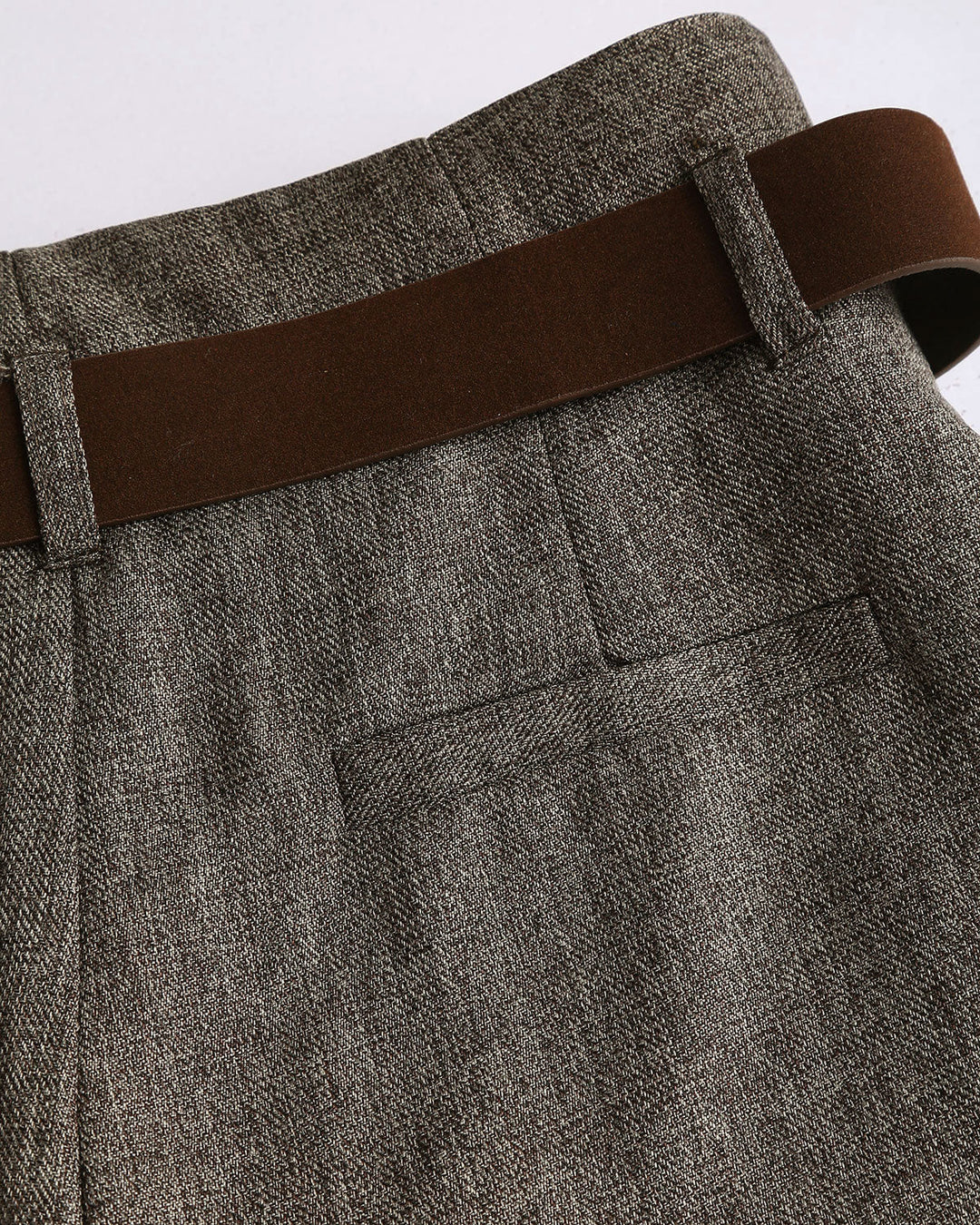 Grey Belted Straight Pants