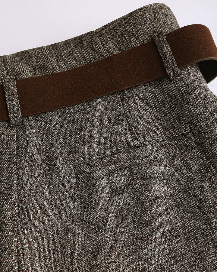 Grey Belted Straight Pants