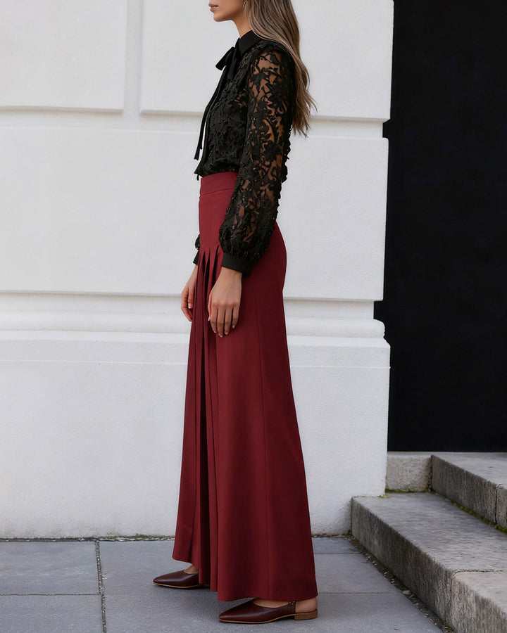 Wine Red Wide Leg Pants