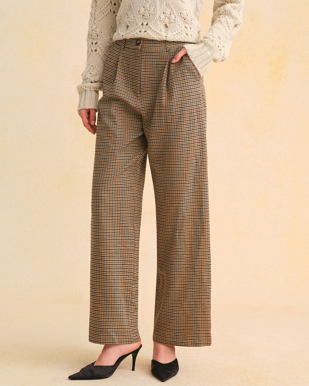 Brown Plaid Straight Pants