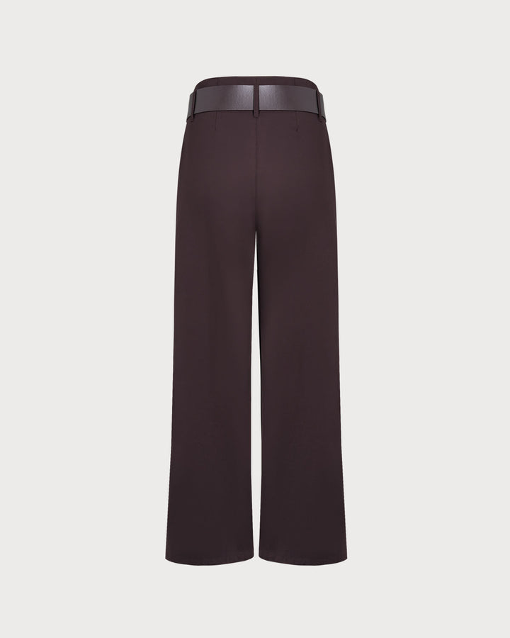 Brown Belted Straight Casual Pants