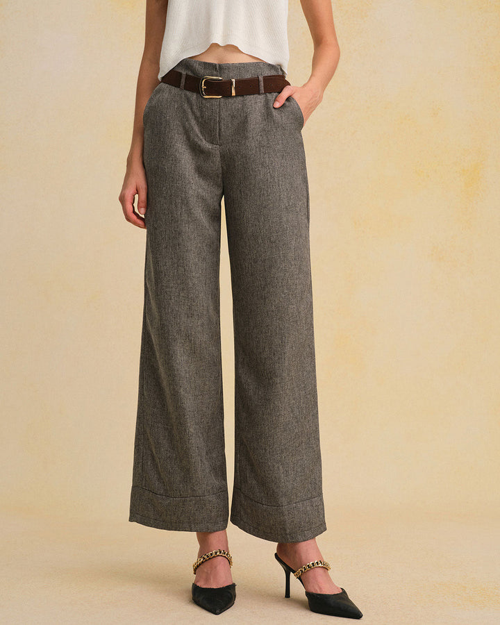 Grey Belted Straight Pants