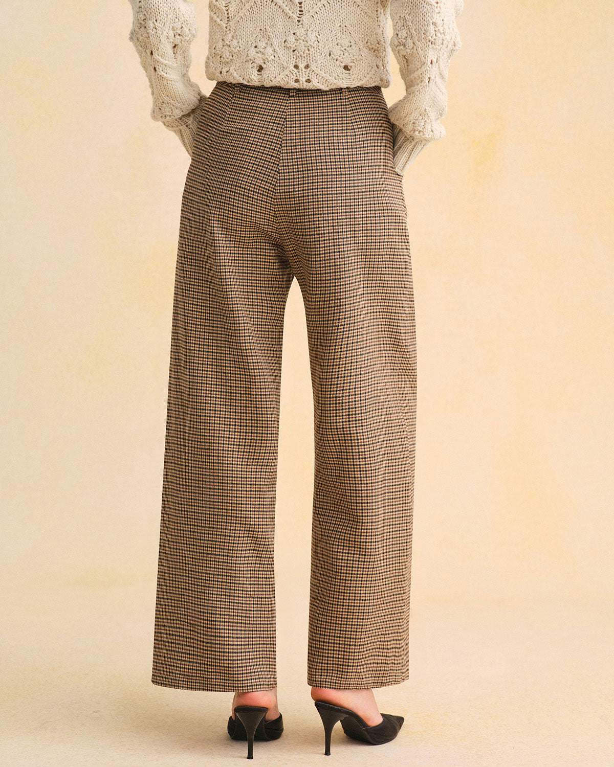 Brown Plaid Straight Pants