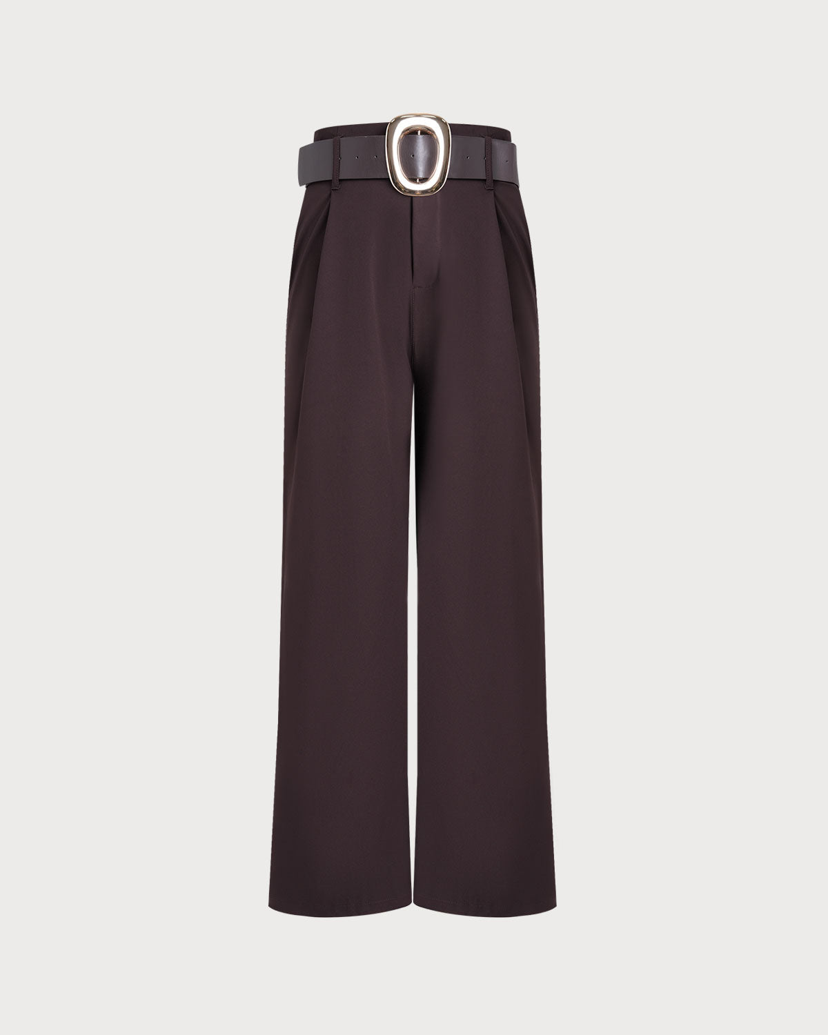Brown Belted Straight Casual Pants