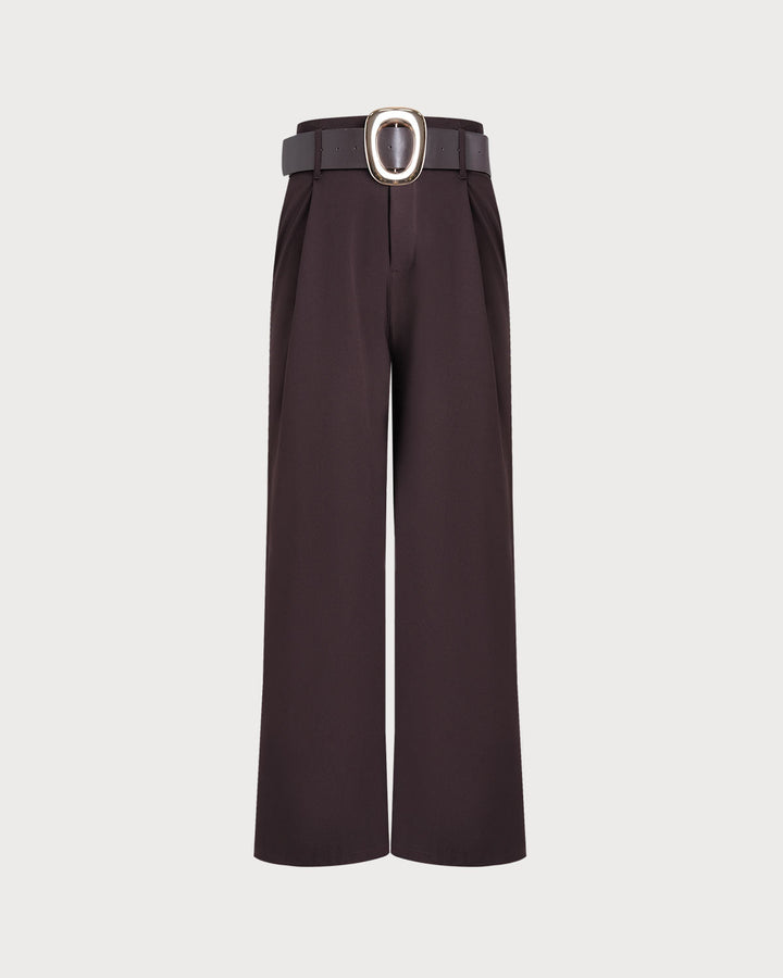 Brown Belted Straight Casual Pants