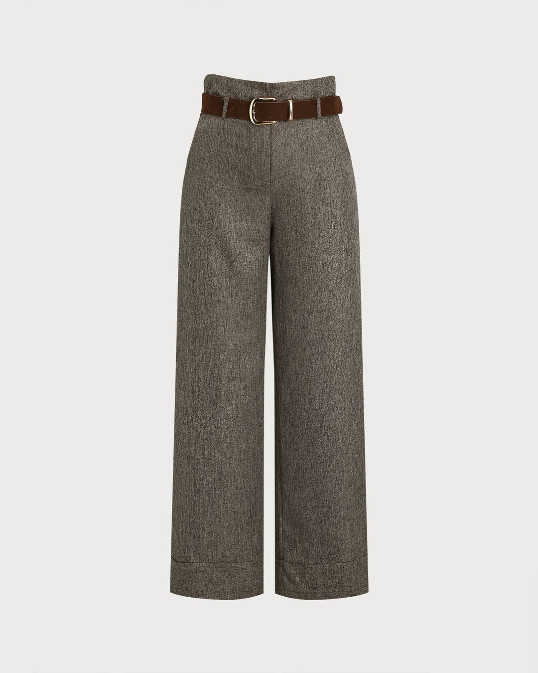 Grey Belted Straight Pants