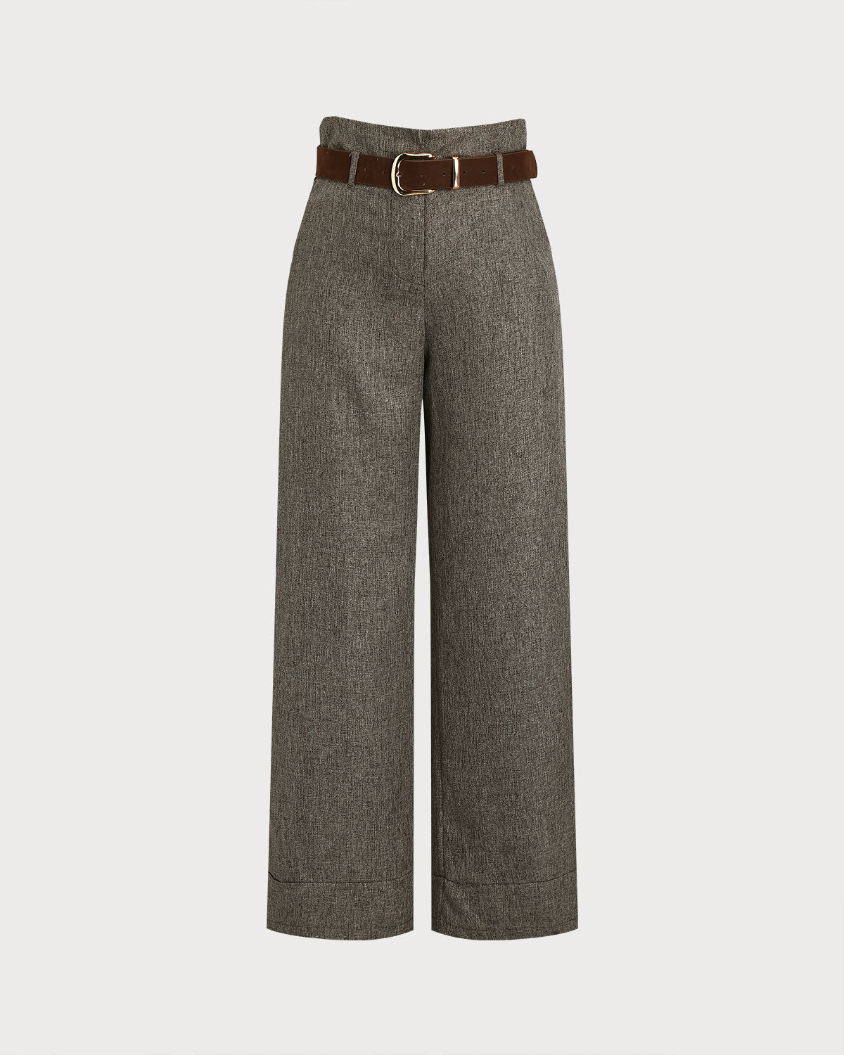 Grey Belted Straight Pants