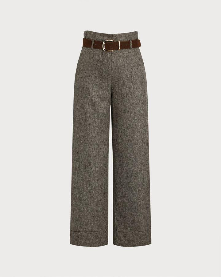 Grey Belted Straight Pants