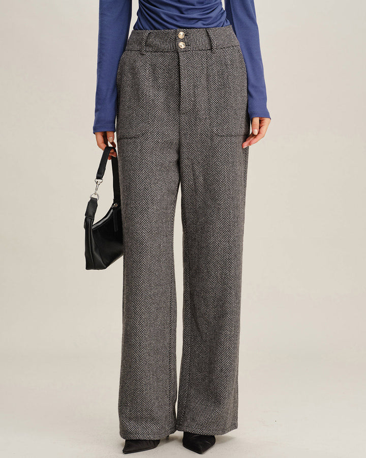 Grey Tweed Straight Pants