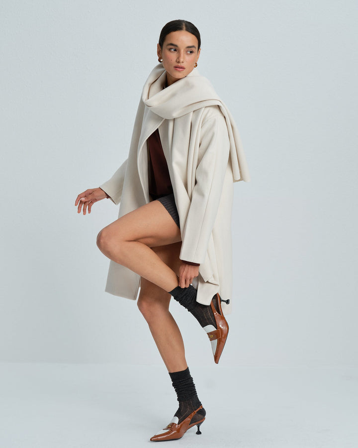 White Button Surplice Coat