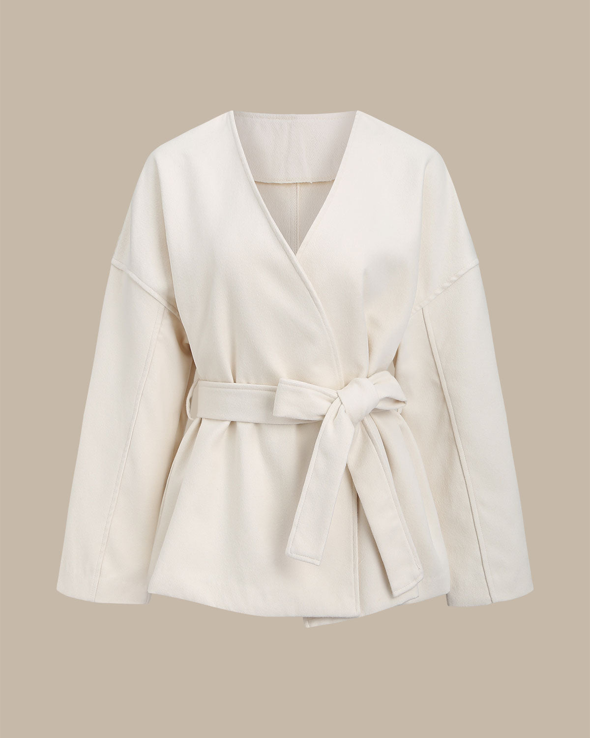 White V Neck Knotted Coat
