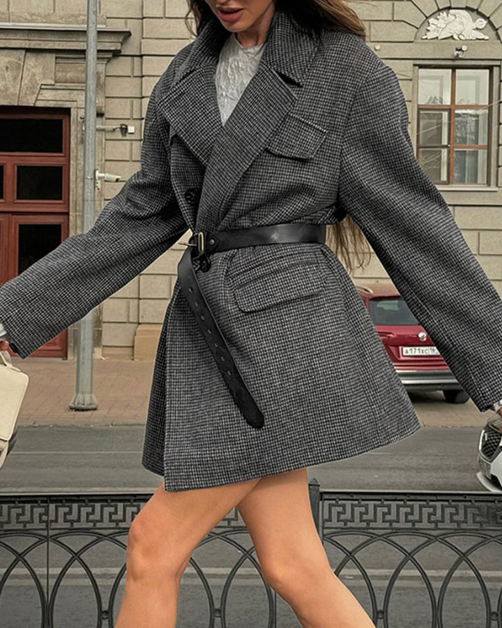 Grey Button Plaid Coat