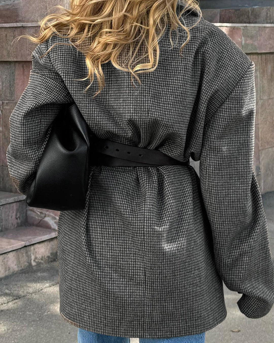 Grey Button Plaid Coat