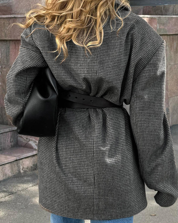 Grey Button Plaid Coat