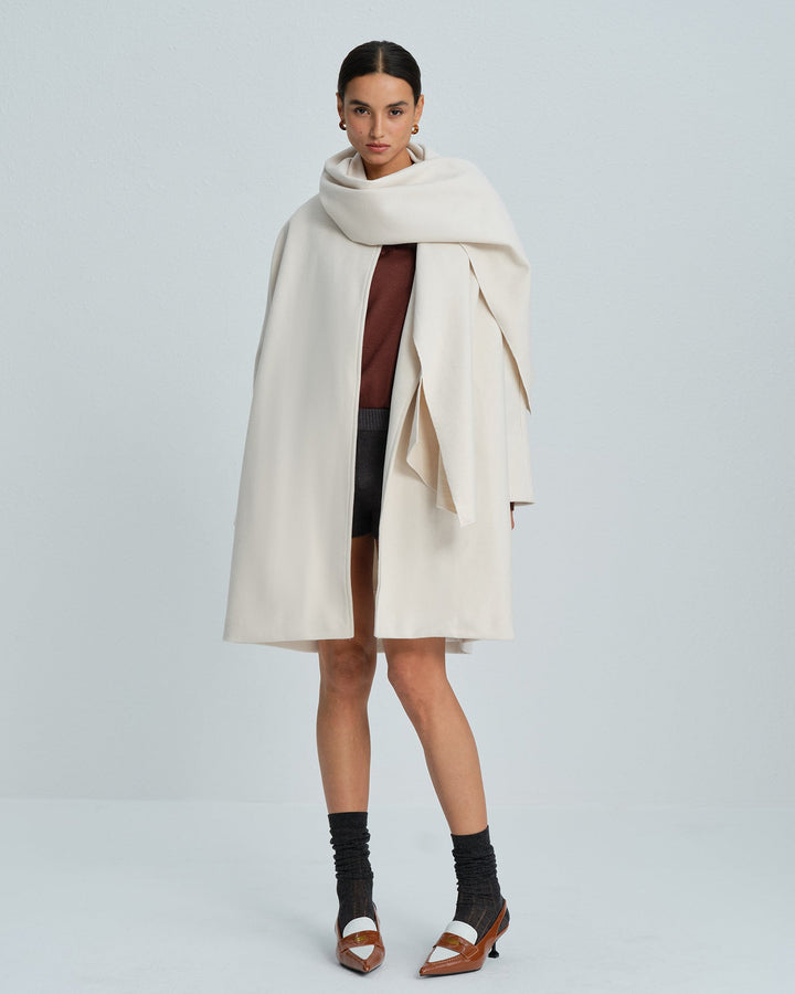 White Button Surplice Coat