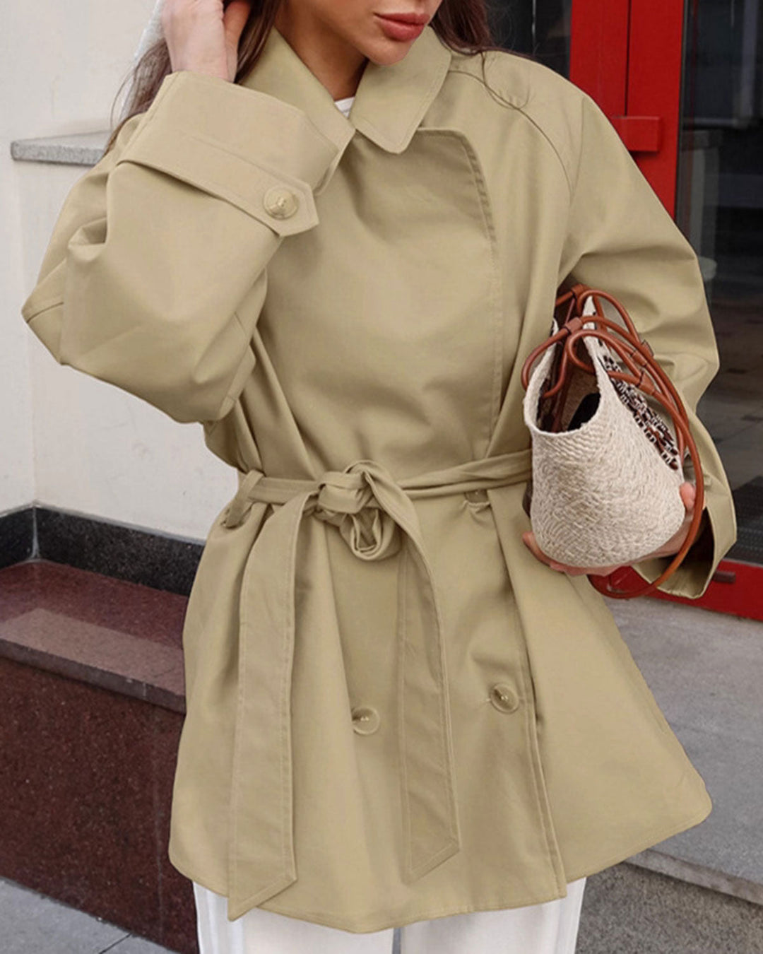 Khaki Tie Waist Trench Jacket