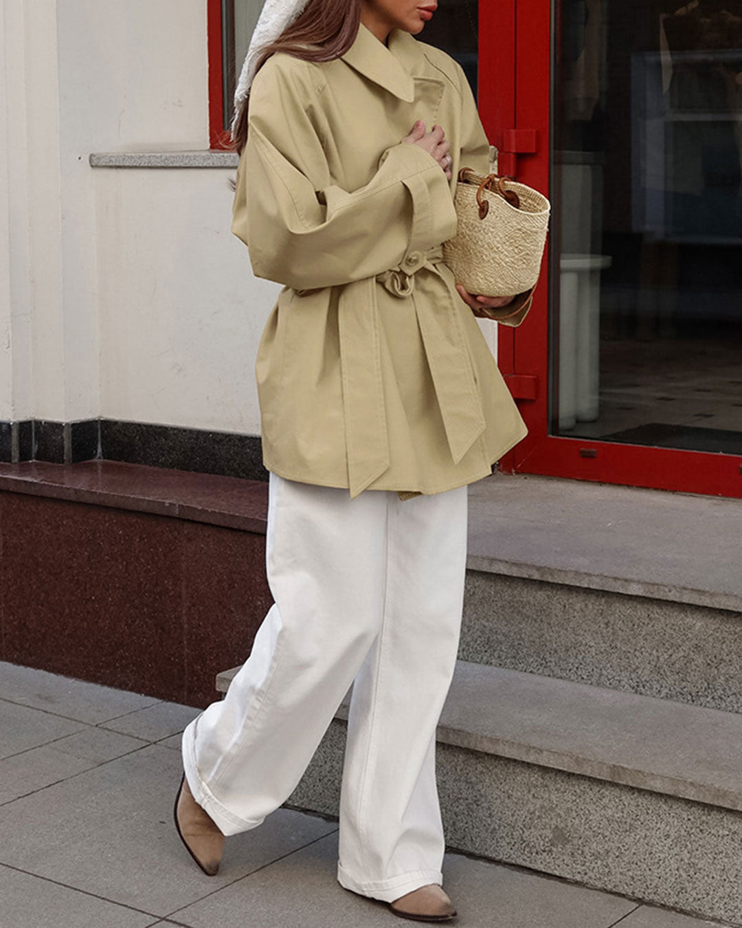 Khaki Tie Waist Trench Jacket